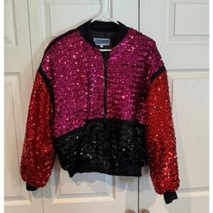 Vintage 80s Gamma Los Angeles Sequin Colorblock Bomber Jacket